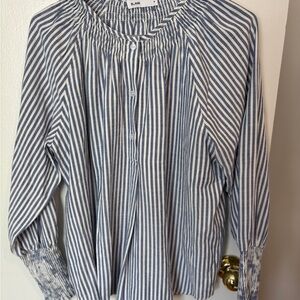 Blank NYC Navy and White Striped Blouse